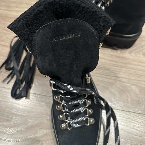 New All Saints Wanda Shearling Black Suede Hiking Combat Boots Size 36 - Picture 5 of 9